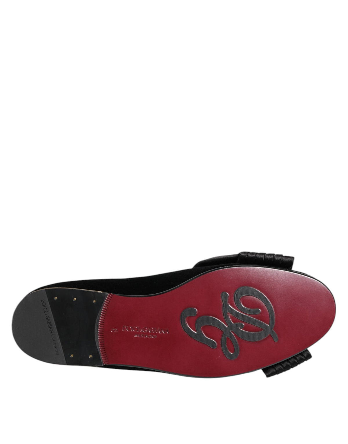 Dolce & Gabbana Ribbon Women's Cotton Velvet Silk Leather & Crystal Loafers Flat Shoes - Black Gold