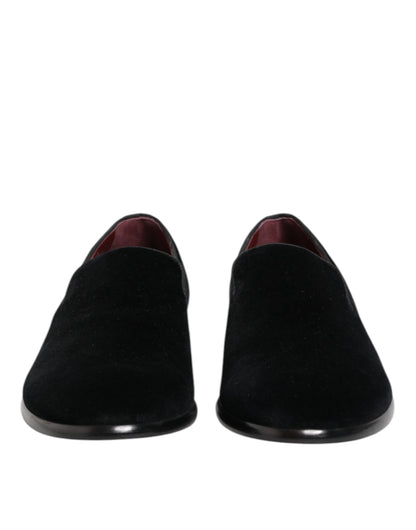 Dolce & Gabbana Black Velvet Loafers Formal Men Dress Shoes