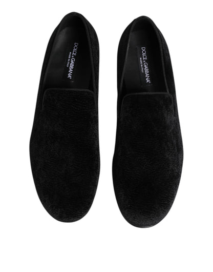 Dolce & Gabbana Men's Leather & Velvet Loafer Shoes - Black Jacquard