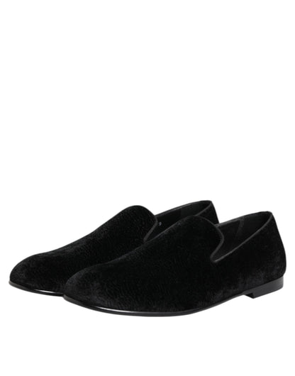 Dolce & Gabbana Men's Leather & Velvet Loafer Shoes - Black Jacquard
