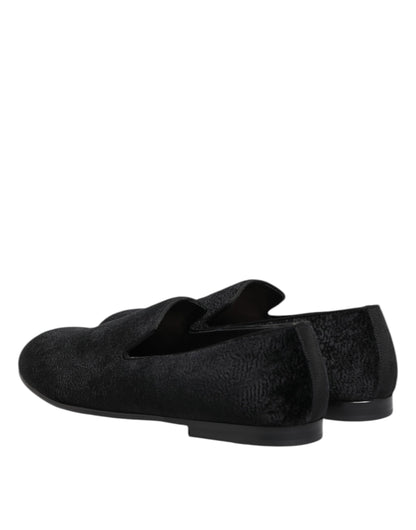Dolce & Gabbana Men's Leather & Velvet Loafer Shoes - Black Jacquard