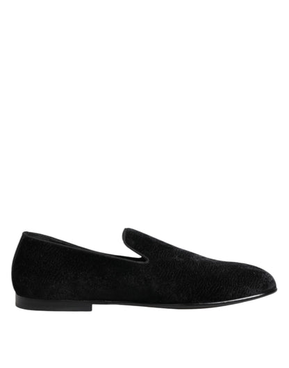 Dolce & Gabbana Men's Leather & Velvet Loafer Shoes - Black Jacquard