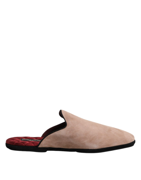 Dolce & Gabbana Men's Suede Capra Leather Satin & Velvet Flat Slider Sandals - Beige Red