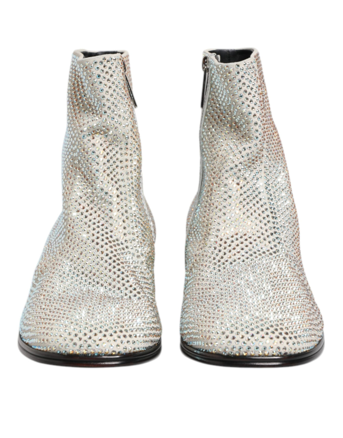 Dolce & Gabbana Men's Polyamide Polyester Leather & Crystal Ankle Boots - Gray Silver White