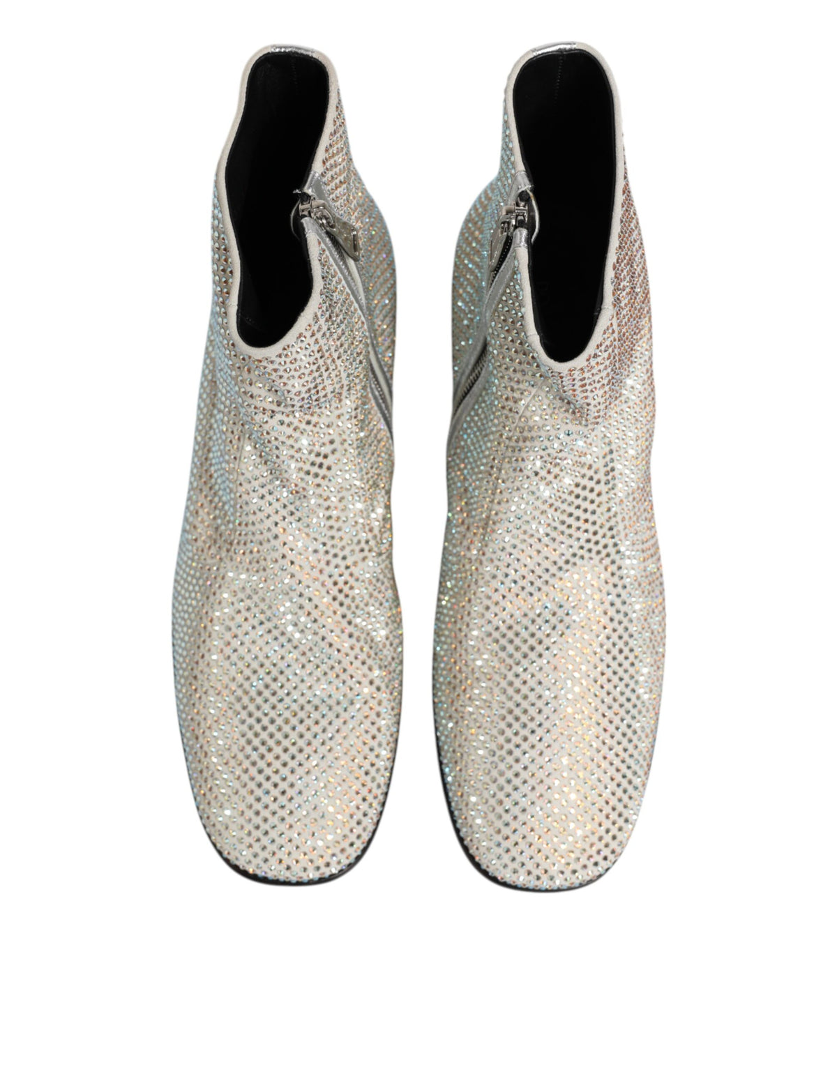 Dolce & Gabbana Men's Polyamide Polyester Leather & Crystal Ankle Boots - Gray Silver White