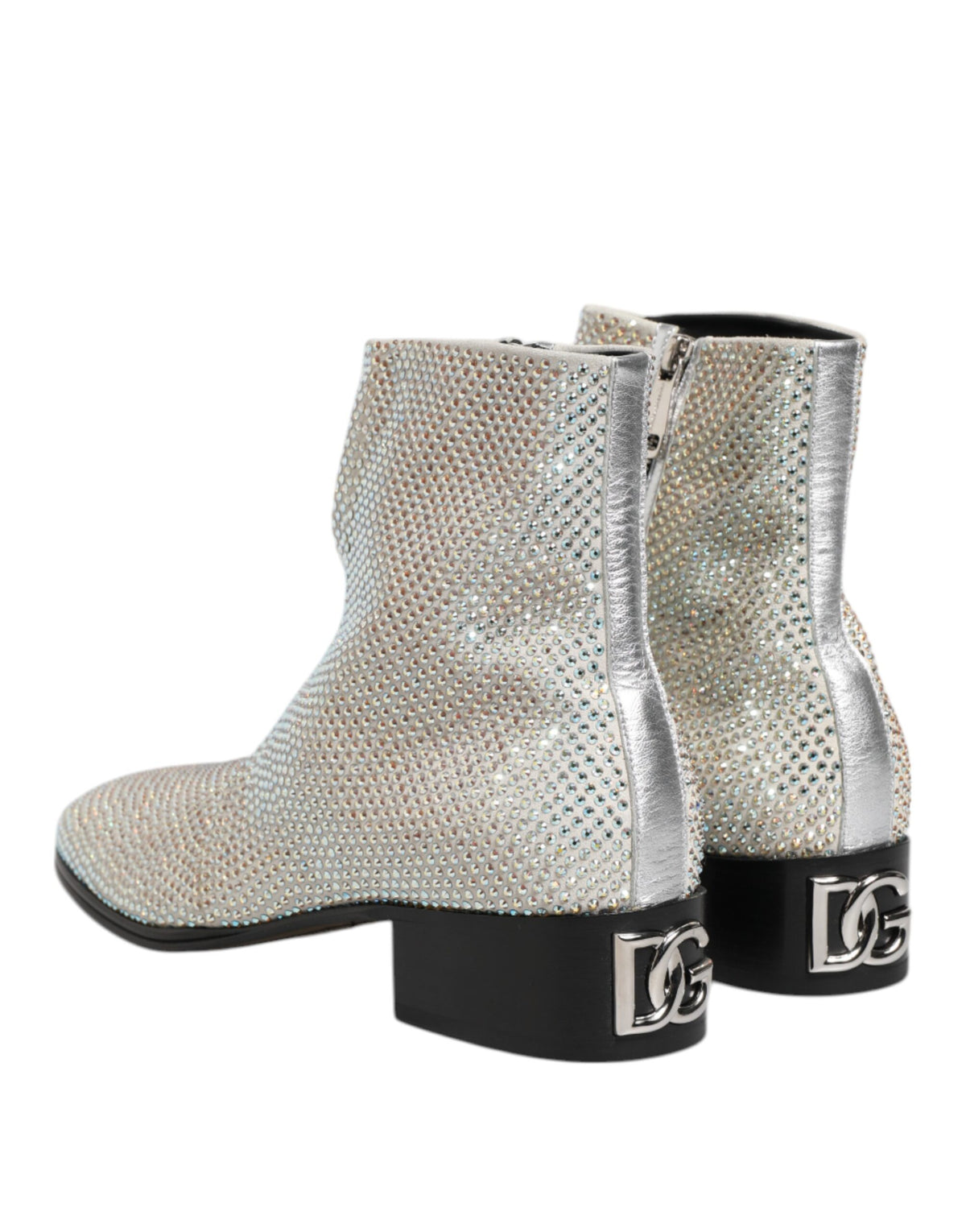 Dolce & Gabbana Men's Polyamide Polyester Leather & Crystal Ankle Boots - Gray Silver White