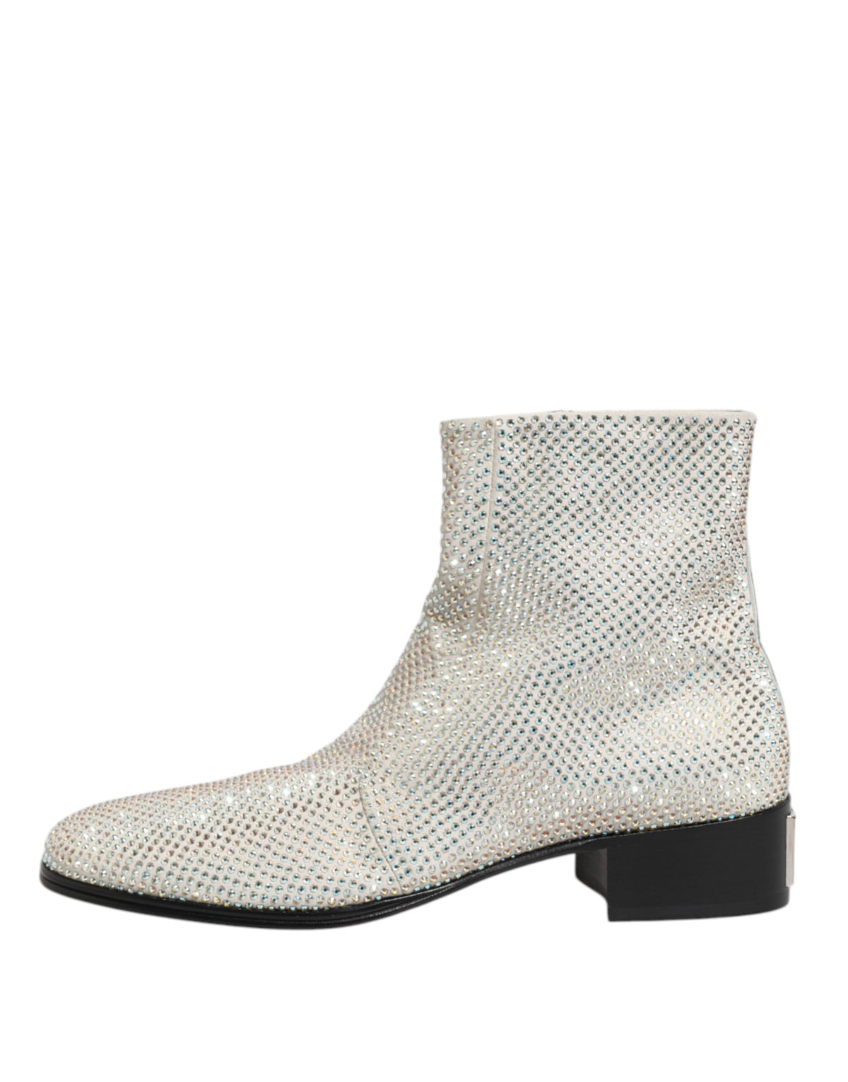 Dolce & Gabbana Men's Polyamide Polyester Leather & Crystal Ankle Boots - Gray Silver White