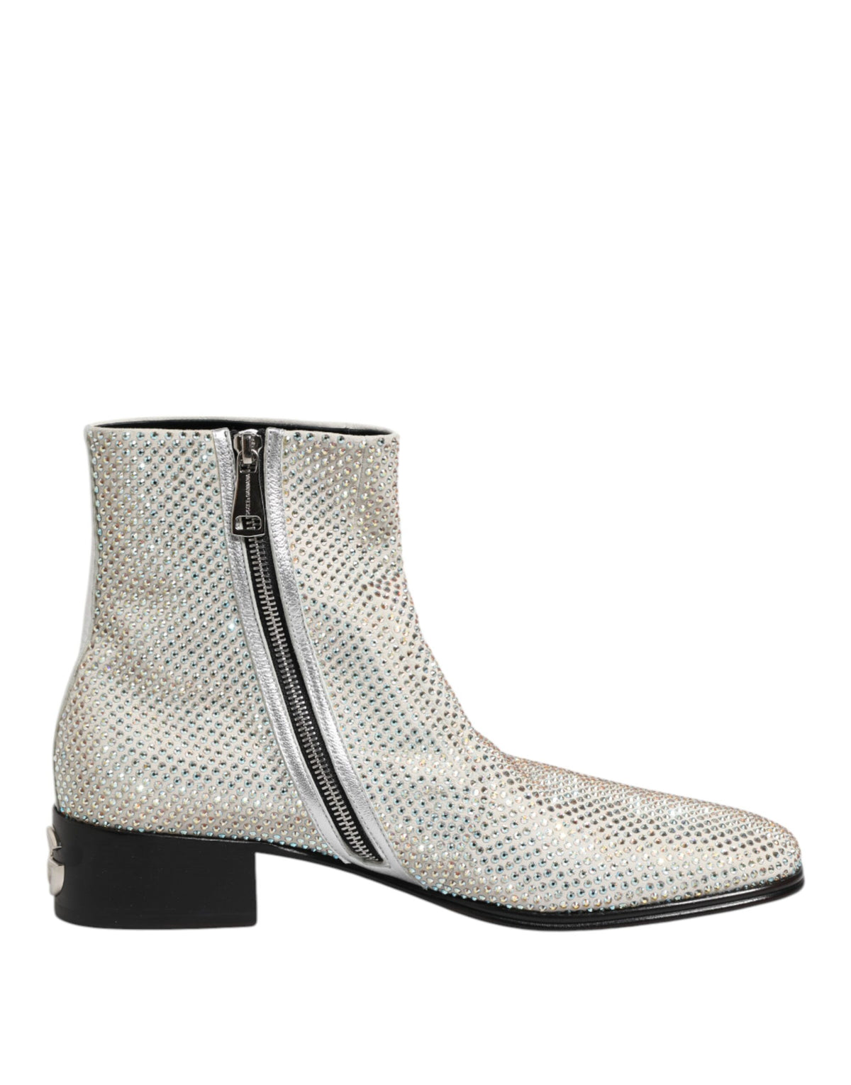 Dolce & Gabbana Men's Polyamide Polyester Leather & Crystal Ankle Boots - Gray Silver White