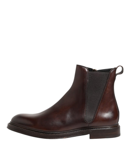 Dolce & Gabbana Men's Polyester & Calf Leather Chelsea Mid-Calf Boots - Brown