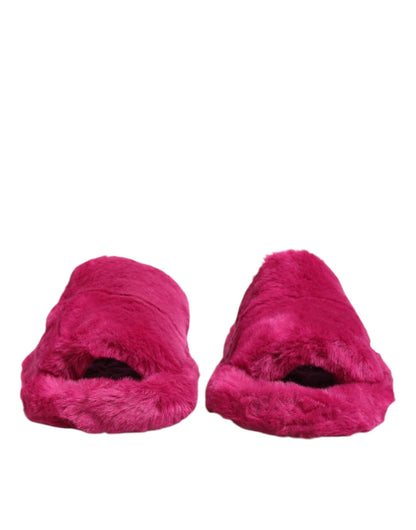 Dolce & Gabbana Men's Acrylic Polyester Rubber & Faux Fur Flat Slider Sandals - Pink