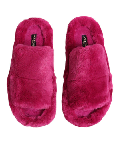 Dolce & Gabbana Men's Acrylic Polyester Rubber & Faux Fur Flat Slider Sandals - Pink