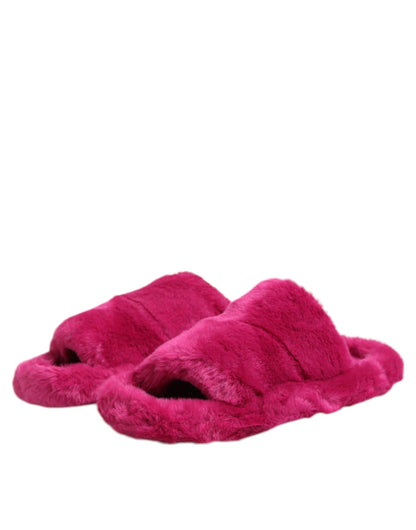 Dolce & Gabbana Men's Acrylic Polyester Rubber & Faux Fur Flat Slider Sandals - Pink