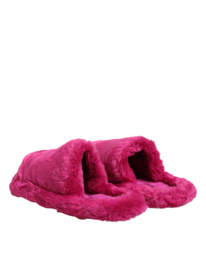 Dolce & Gabbana Men's Acrylic Polyester Rubber & Faux Fur Flat Slider Sandals - Pink