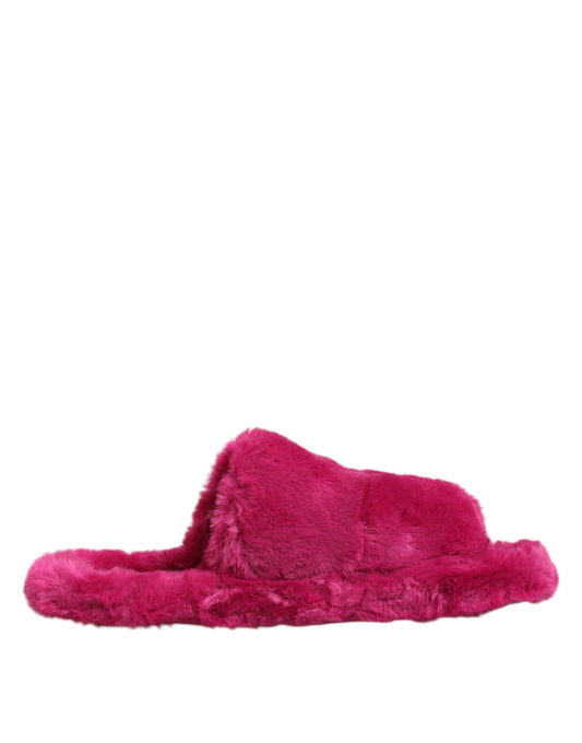 Dolce & Gabbana Men's Acrylic Polyester Rubber & Faux Fur Flat Slider Sandals - Pink