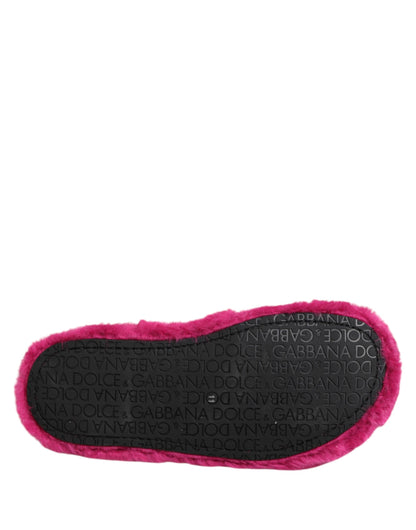 Dolce & Gabbana Men's Acrylic Polyester Rubber & Faux Fur Flat Slider Sandals - Pink