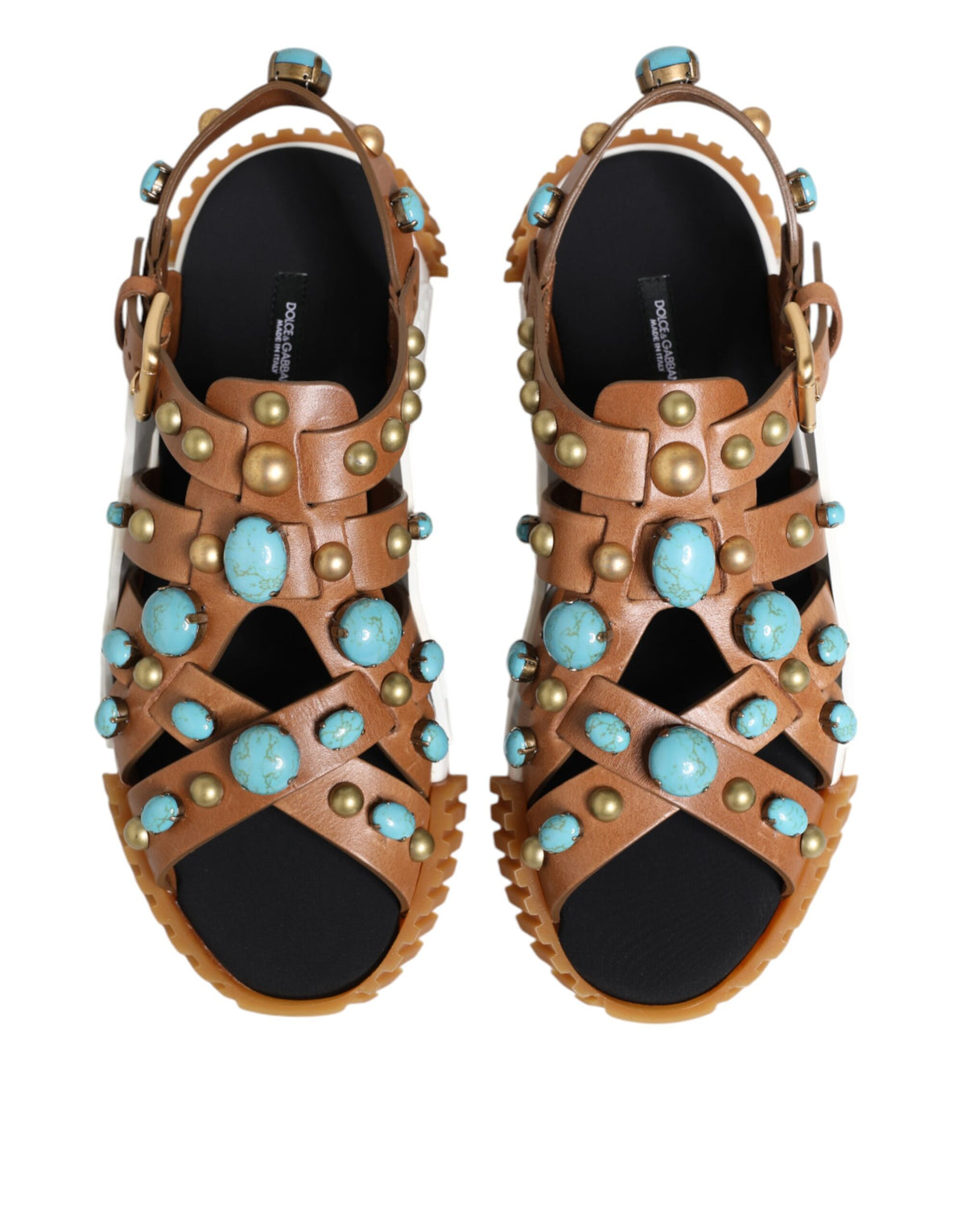 Dolce & Gabbana Men's Leather & Rubber Slider Sandals - Brown White