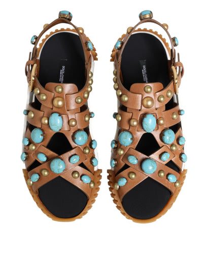 Dolce & Gabbana Men's Leather & Rubber Slider Sandals - Brown White