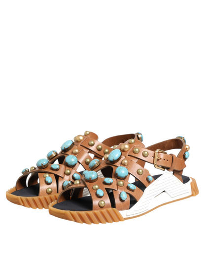 Dolce & Gabbana Men's Leather & Rubber Slider Sandals - Brown White