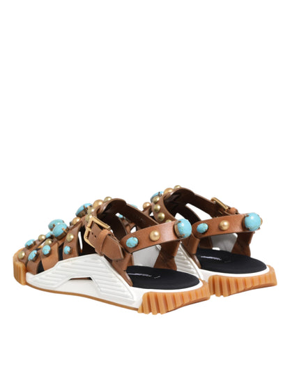 Dolce & Gabbana Men's Leather & Rubber Slider Sandals - Brown White