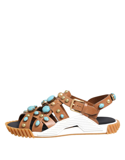 Dolce & Gabbana Men's Leather & Rubber Slider Sandals - Brown White