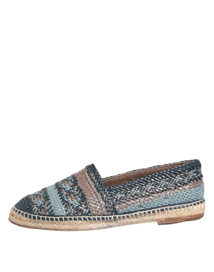 Dolce & Gabbana Blue Gray Woven Leather Buffalo Espadrille Shoes