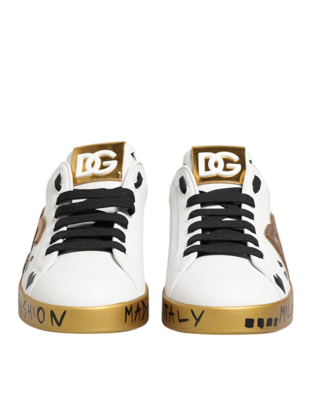Dolce & Gabbana Men's Low Top Calfskin Leather & Crystal Sneakers - Gold White