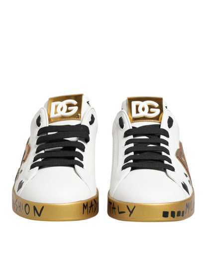 Dolce & Gabbana Men's Low Top Calfskin Leather & Crystal Sneakers - Gold White