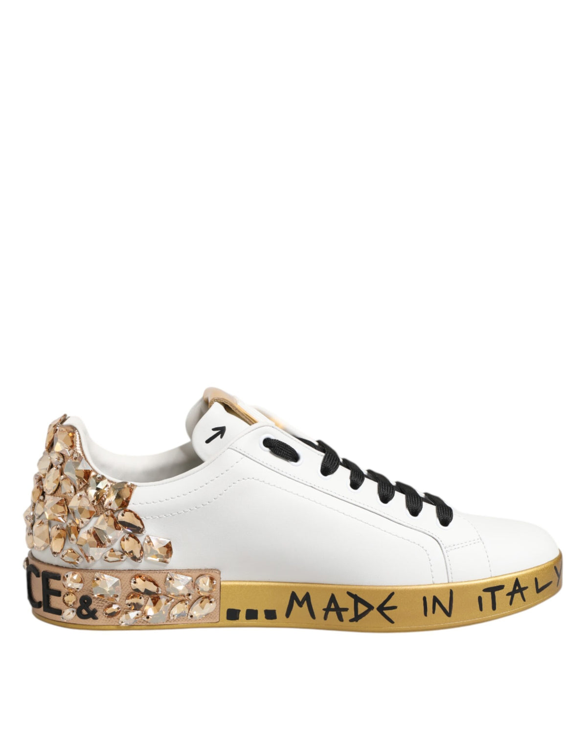 Dolce & Gabbana Men's Low Top Calfskin Leather & Crystal Sneakers - Gold White