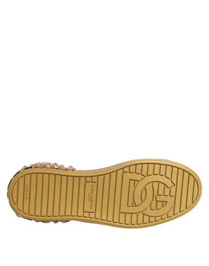 Dolce & Gabbana Men's Low Top Calfskin Leather & Crystal Sneakers - Gold White
