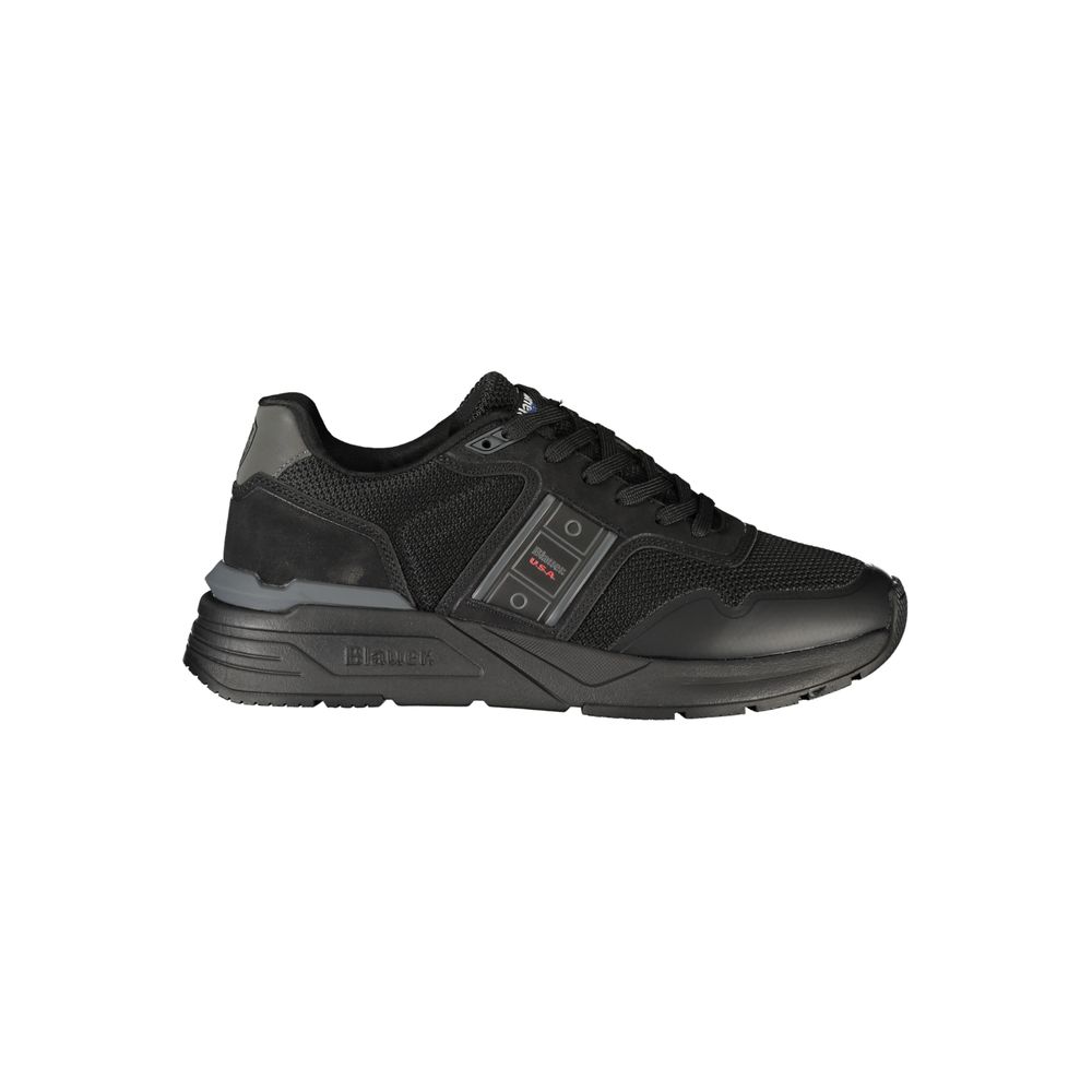 Athletic Sneakers by Blauer for men in polyester & polyethylene black features an architectural silhouette, showcasing the premium athletic style of the Explorer Men's Athletic Polyester & Polyethylene Sneakers with an architectural finish.