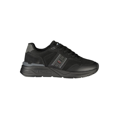 Athletic Sneakers by Blauer for men in polyester & polyethylene black features an architectural silhouette, showcasing the premium athletic style of the Explorer Men's Athletic Polyester & Polyethylene Sneakers with an architectural finish.