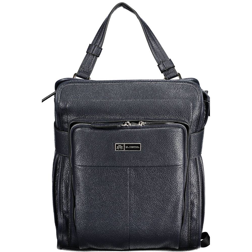 La Martina Blue Faux Grained Leather Backpack