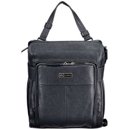 La Martina Blue Faux Grained Leather Backpack