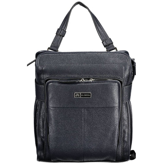La Martina Blue Faux Grained Leather Backpack