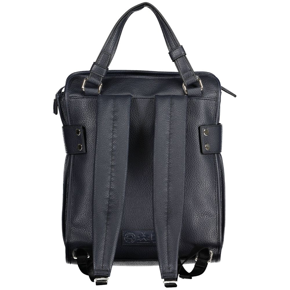 La Martina Blue Faux Grained Leather Backpack