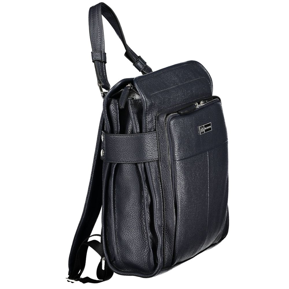 La Martina Blue Faux Grained Leather Backpack