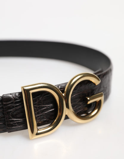 Dolce & Gabbana Metal & Caiman Leather Belt - Black Gold