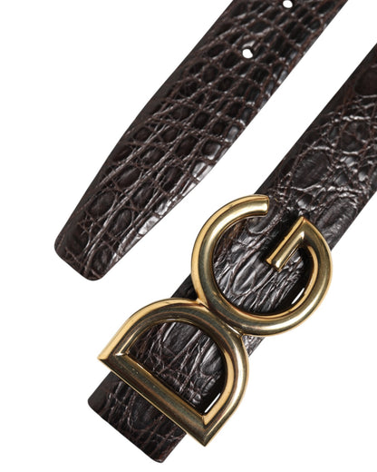 Dolce & Gabbana Metal & Caiman Leather Belt - Black Gold