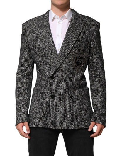 Dolce & Gabbana Men's Double Breasted Viscose Polyester Cotton Wool Blazer - Black White