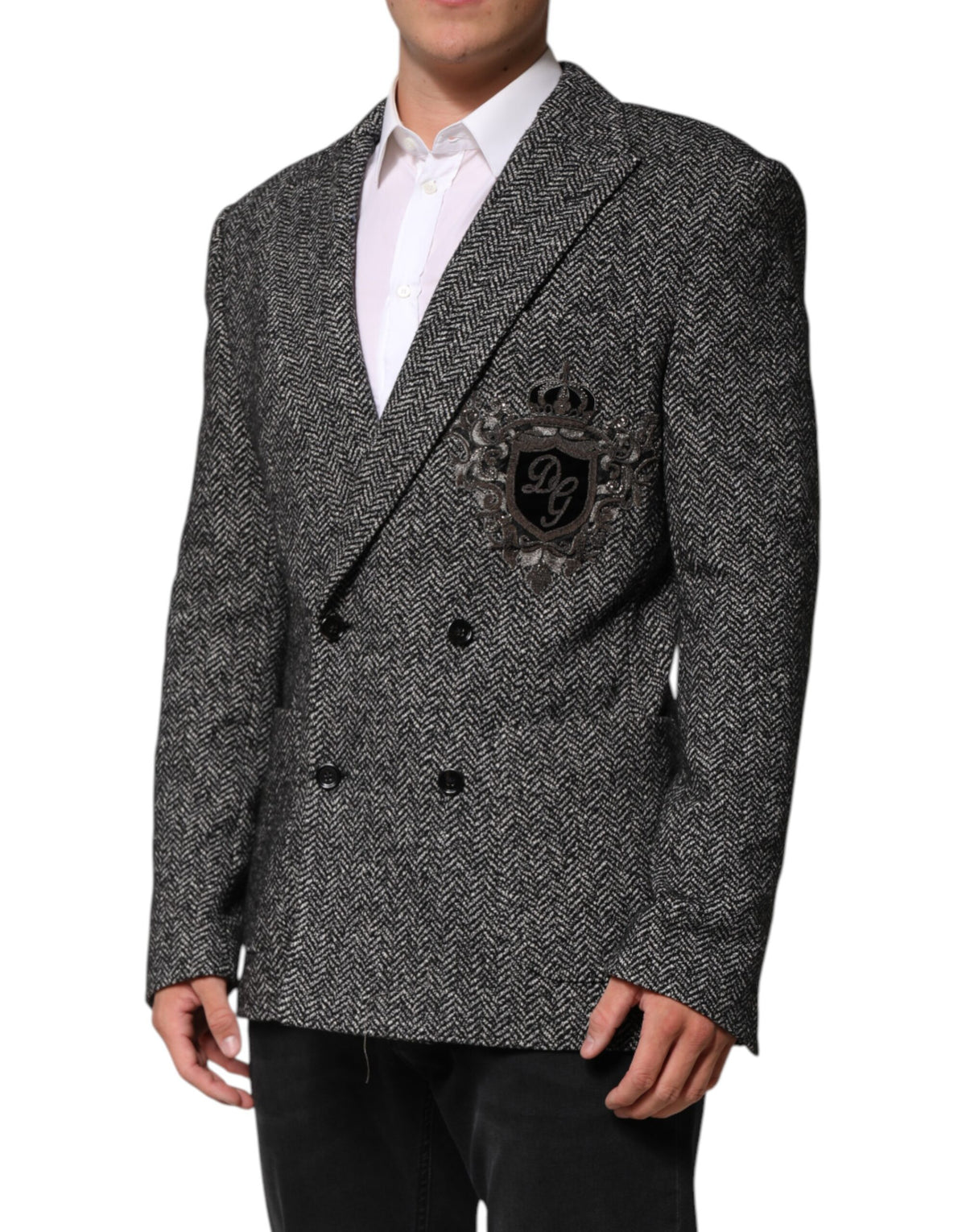 Dolce & Gabbana Men's Double Breasted Viscose Polyester Cotton Wool Blazer - Black White