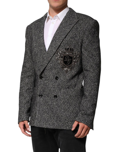 Dolce & Gabbana Men's Double Breasted Viscose Polyester Cotton Wool Blazer - Black White