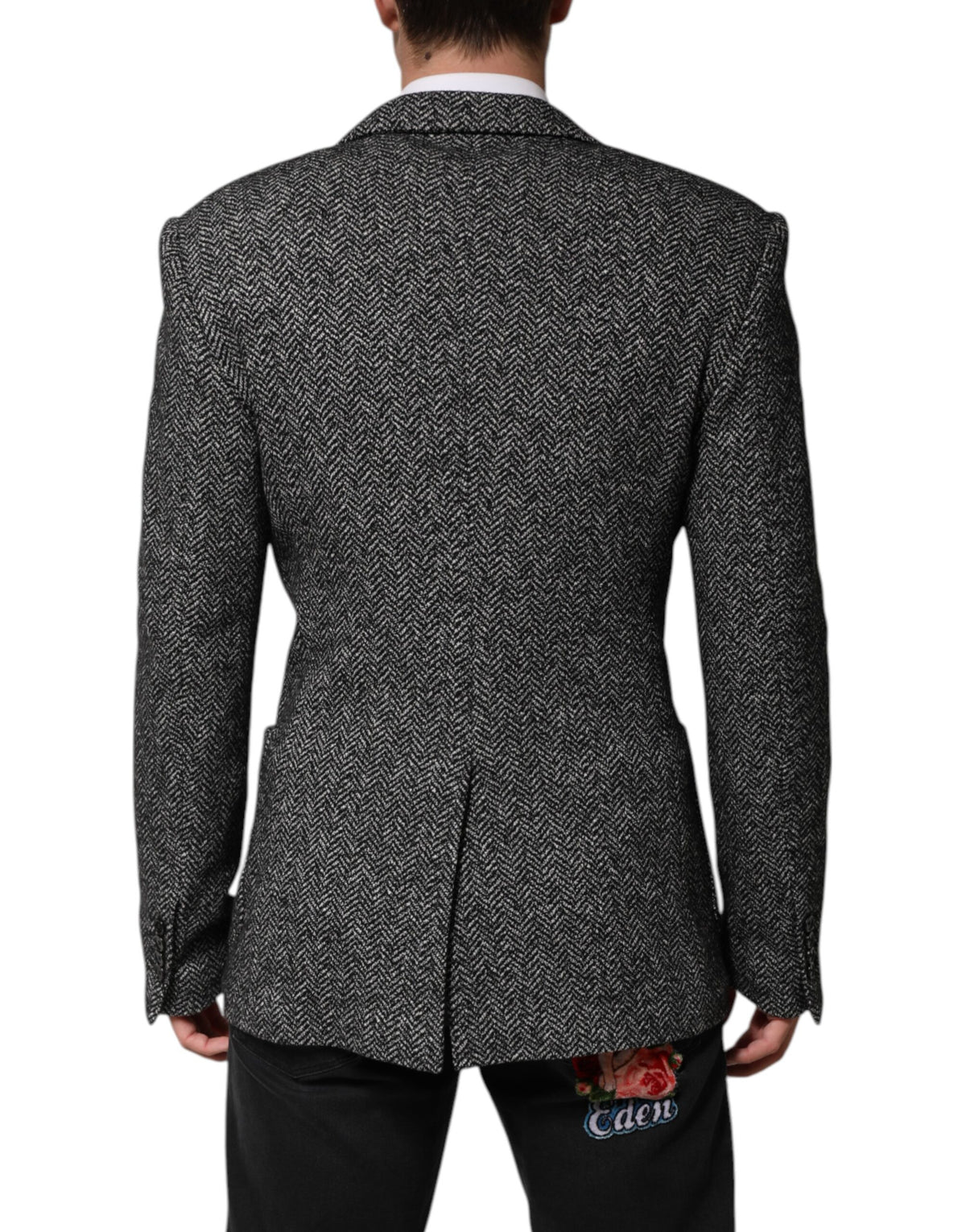 Dolce & Gabbana Men's Double Breasted Viscose Polyester Cotton Wool Blazer - Black White