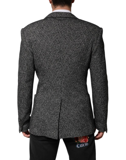 Dolce & Gabbana Men's Double Breasted Viscose Polyester Cotton Wool Blazer - Black White