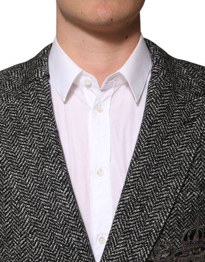 Dolce & Gabbana Men's Double Breasted Viscose Polyester Cotton Wool Blazer - Black White