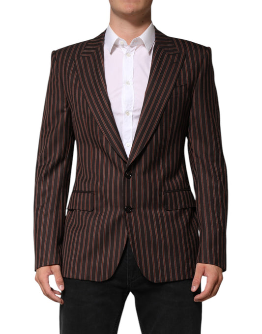 Dolce & Gabbana Men's Single Breasted Virgin Wool & Silk Blazer - Black Brown Striped