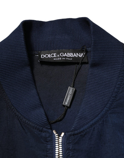 Dolce & Gabbana Blue Nylon DG Embroidery Men Bomber Jacket