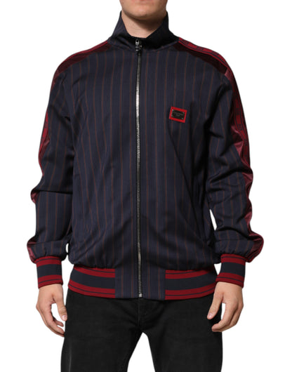 Dolce & Gabbana Track Men's Polyester & Virgin Wool Jacket - Black Blue Red Patterned Pinstripe Striped