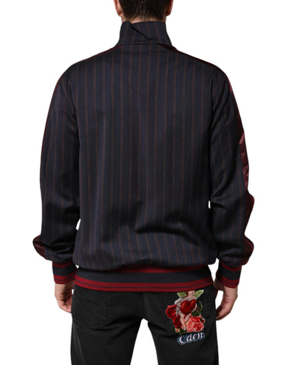 Dolce & Gabbana Track Men's Polyester & Virgin Wool Jacket - Black Blue Red Patterned Pinstripe Striped