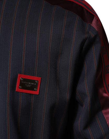 Dolce & Gabbana Track Men's Polyester & Virgin Wool Jacket - Black Blue Red Patterned Pinstripe Striped