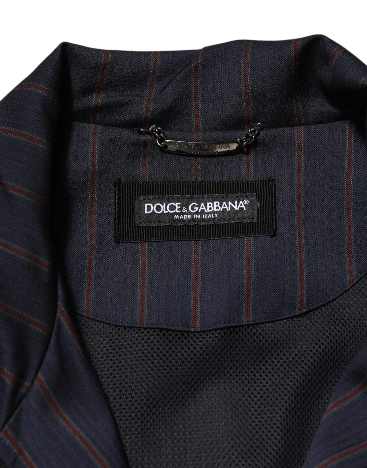 Dolce & Gabbana Track Men's Polyester & Virgin Wool Jacket - Black Blue Red Patterned Pinstripe Striped
